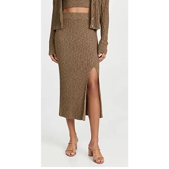 SAYLOR TWIGGY MIDI RIBBED KNIT Skirt in COFFEE NWOT Size XS - Picture 1 of 5